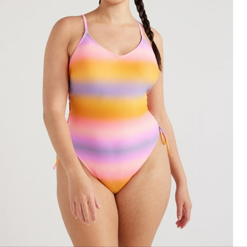 NWT No Boundaries Juniors’ Lace Up Ombre One Piece Swimsuit, Size XL